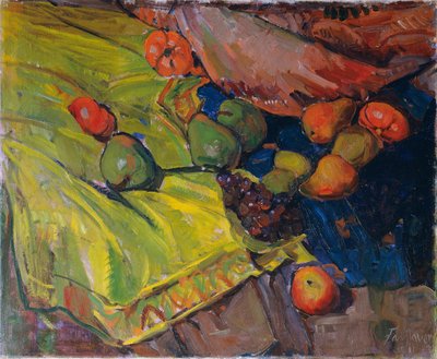 Still Life with Fruits on Green Cloth by Anton Faistauer